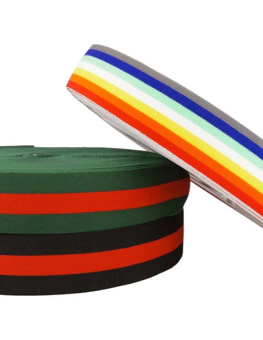 Groen en rood gestreepte fantasie-elastiek 40 mm