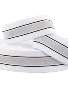 Fantasie elastiek lurex gestreept wit en zilver 40 mm