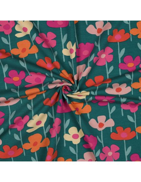 Sweatstof bloemen van het veld - Groene achtergrond