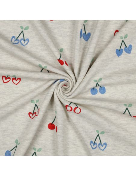 Gemêleerde sweatstof met glitter kersen - Ecru
