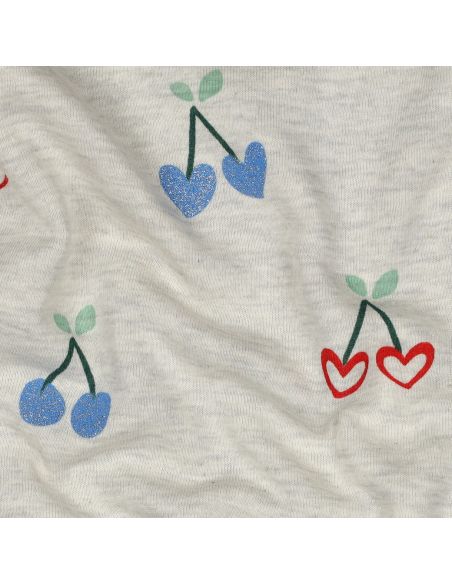 Gemêleerde sweatstof met glitter kersen - Ecru