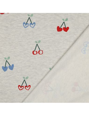 Gemêleerde sweatstof met glitter kersen - Ecru