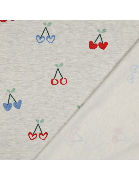 Gemêleerde sweatstof met glitter kersen - Ecru