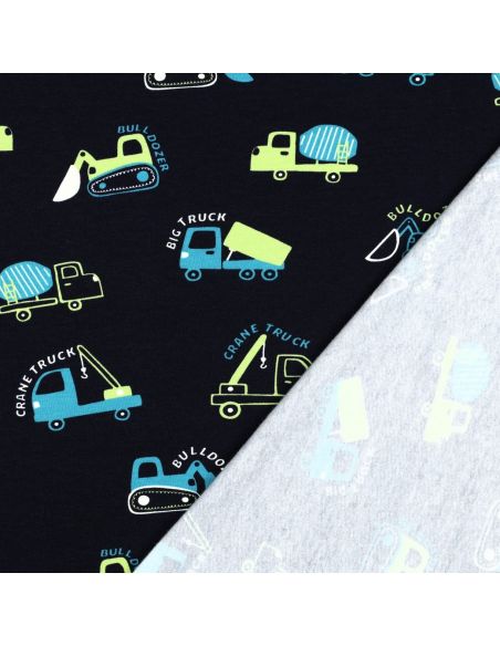 Lichte sweatstof met bouwvoertuigen - Marineblauw