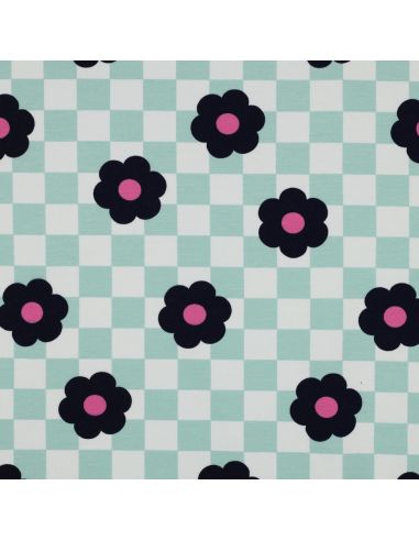 Lichte sweatstof bloemen - Groen