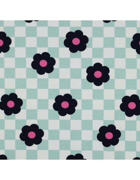 Lichte sweatstof bloemen - Groen