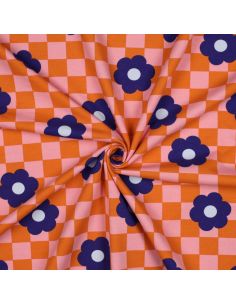 Lichte sweatstof bloemen - Oranje
