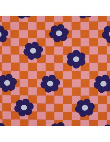 Lichte sweatstof bloemen - Oranje