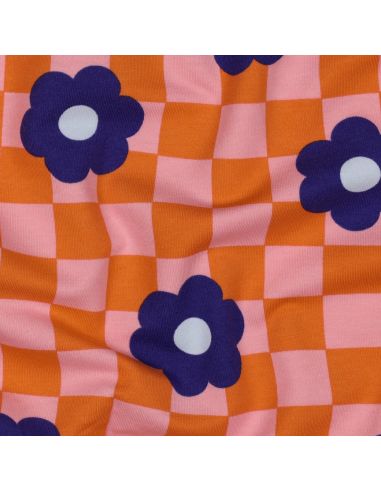 Lichte sweatstof bloemen - Oranje