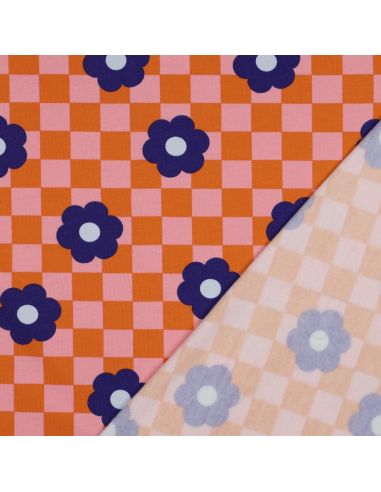 Lichte sweatstof bloemen - Oranje