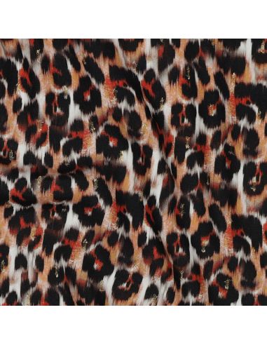 Viscose lurex stof - Bruin dierlijk patroon