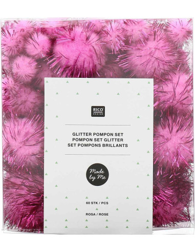 Set van 60 glanzende pompons - Roze