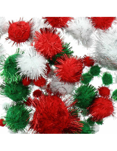 Set van 60 glanzende pompons - Kerstmis