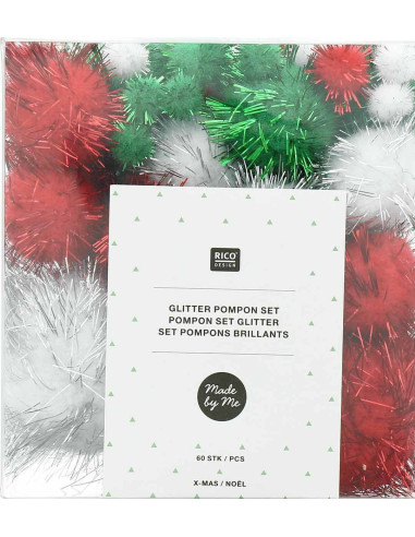 Set van 60 glanzende pompons - Kerstmis