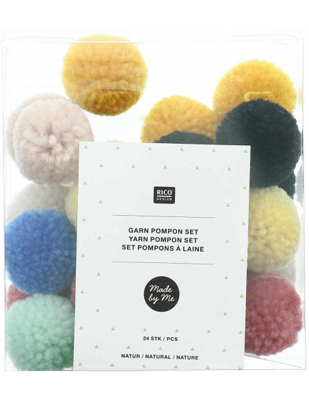 Set van 24 wollen pompons - Natuur