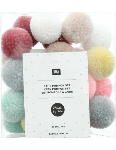 Set van 24 wollen pompons - Pastel