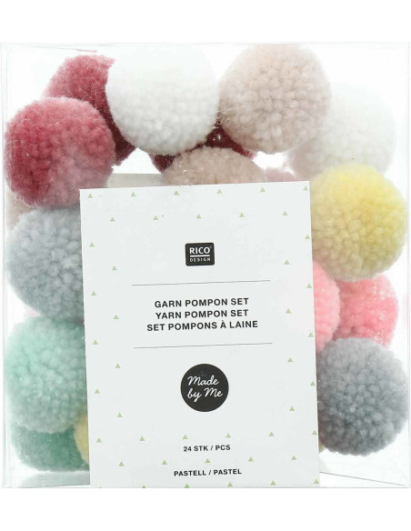 Set van 24 wollen pompons - Pastel
