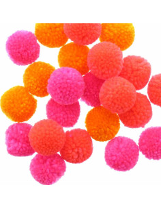 Set van 24 wollen pompons - Fluor