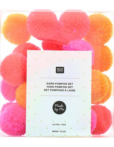 Set van 24 wollen pompons - Fluor