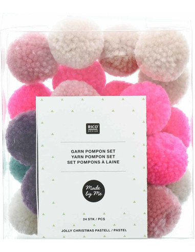 Set van 24 wollen pompons - Jolly Christmas pastel