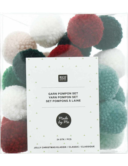 Set van 24 wollen pompons - Klassieke vrolijke kerst