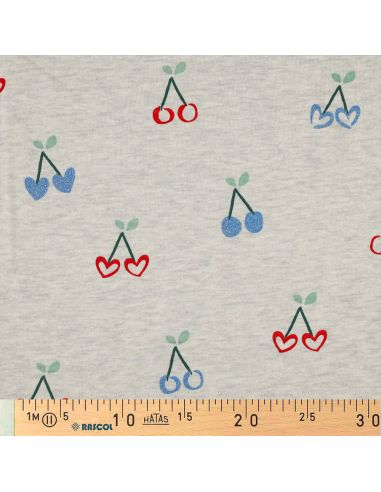 Gemêleerde sweatstof met glitter kersen - Ecru