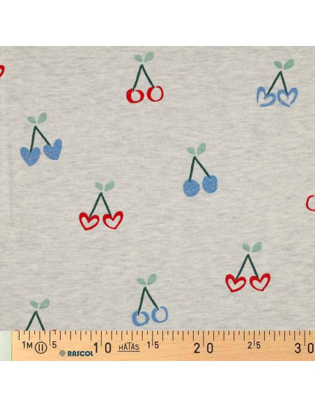 Gemêleerde sweatstof met glitter kersen - Ecru