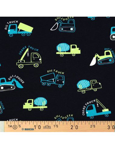 Lichte sweatstof met bouwvoertuigen - Marineblauw