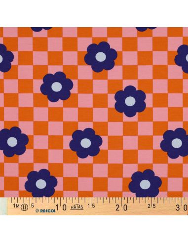 Lichte sweatstof bloemen - Oranje