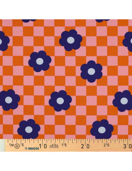 Lichte sweatstof bloemen - Oranje