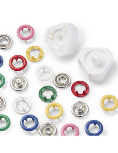 Doos met 60 jersey drukknopen met gereedschap 8 mm