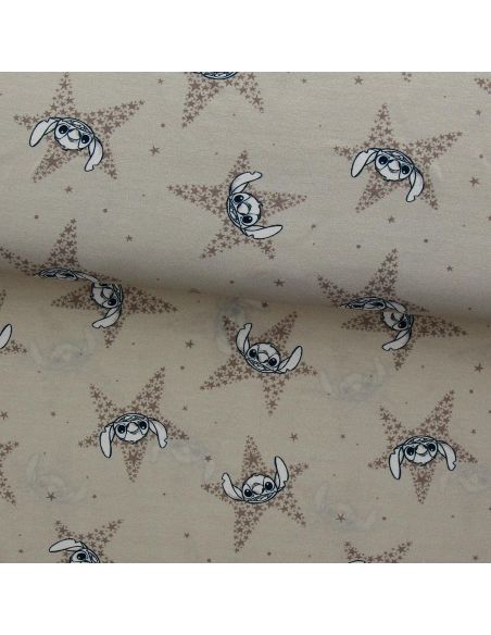 Jersey stof Lilo & Stitch - Beige sterren