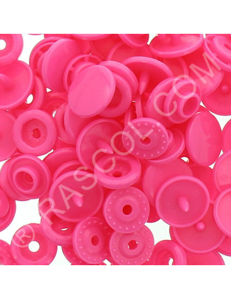 Zakje met 25 KAM ronde harsdrukknopen - Fluoriserend roze