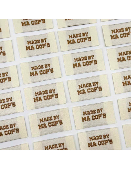 Set van 5 geweven labels om op te naaien Made by ma cop's - Ecru