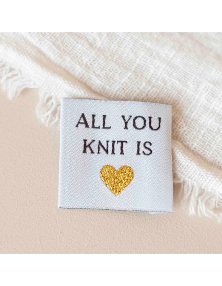 Geweven label om op te naaien All you knit is love