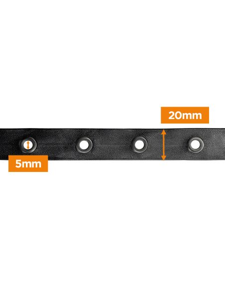 Zwart kunstleren lint met geweerloopringen – 20 mm
