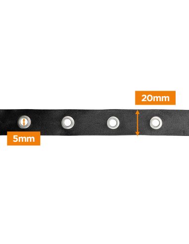 Zwart imitatieleer lint met zilverkleurige oogjes – 20 mm