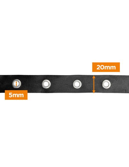 Zwart imitatieleer lint met zilverkleurige oogjes – 20 mm