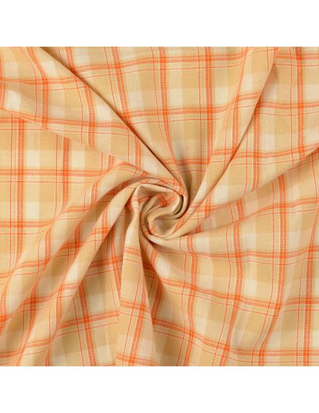 Schotse tartan flanel stof - Beige met oranje strepen