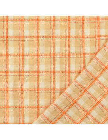 Schotse tartan flanel stof - Beige met oranje strepen