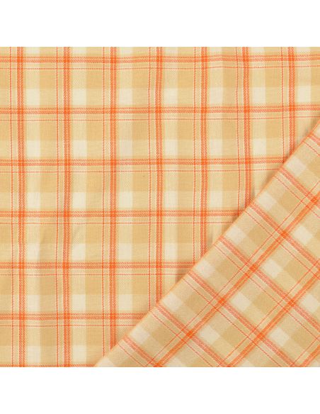 Schotse tartan flanel stof - Beige met oranje strepen