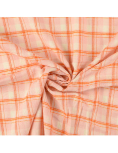 Schotse tartan flanel stof - Lichtroze met oranje strepen