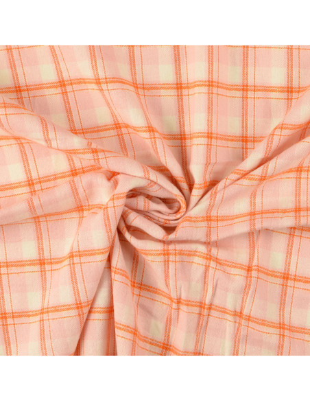 Schotse tartan flanel stof - Lichtroze met oranje strepen