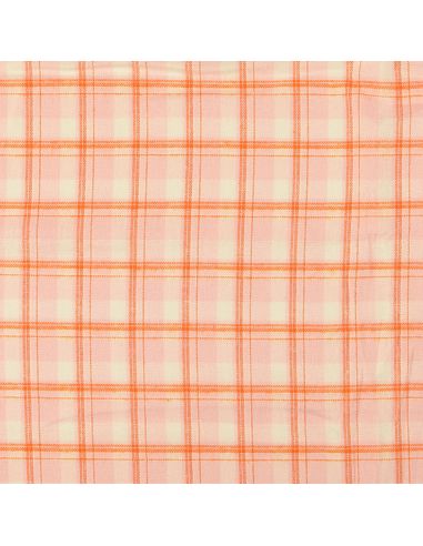 Schotse tartan flanel stof - Lichtroze met oranje strepen