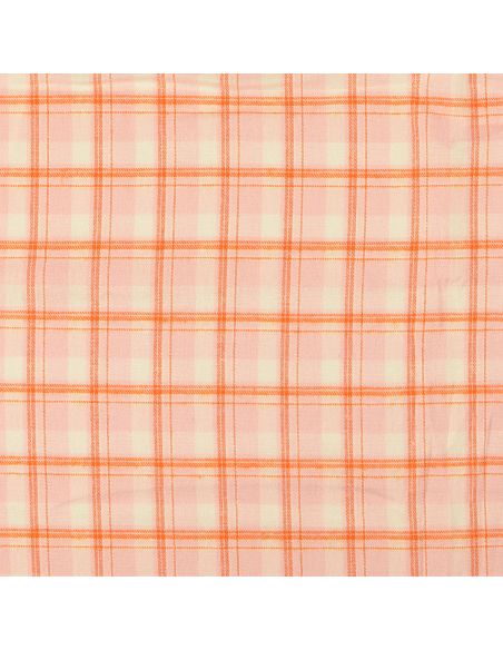 Schotse tartan flanel stof - Lichtroze met oranje strepen