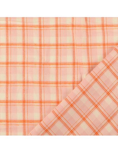 Schotse tartan flanel stof - Lichtroze met oranje strepen
