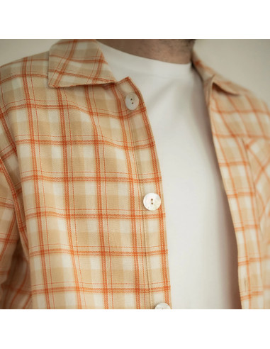 Schotse tartan flanel stof - Beige met oranje strepen
