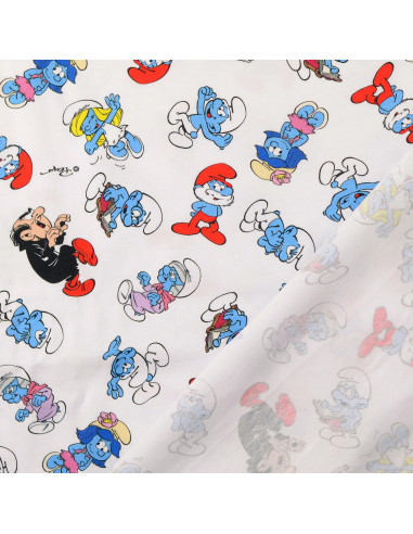 Smurfen jersey stof - Wit