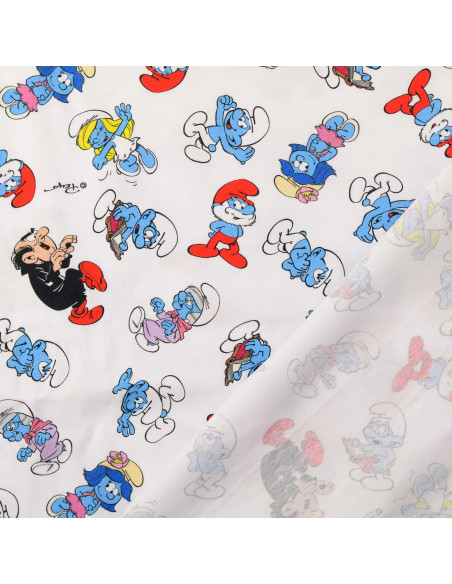 Smurfen jersey stof - Wit