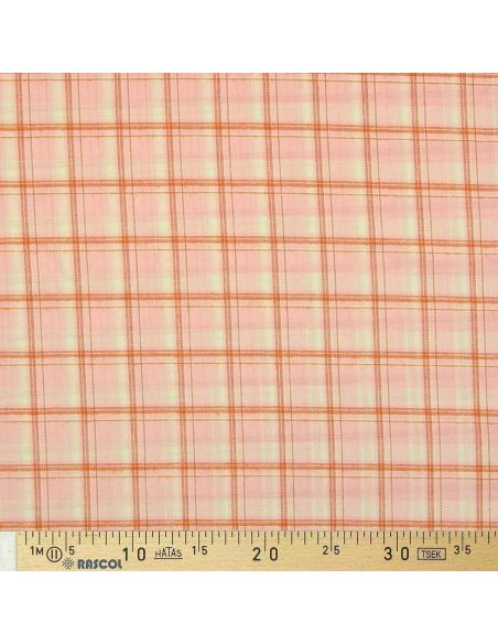Schotse tartan flanel stof - Lichtroze met oranje strepen